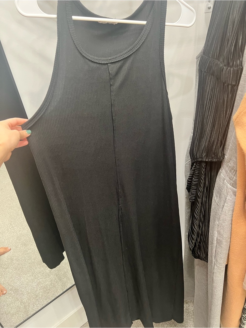 Black Ribbed Tank Maxi Summer Dress in Cotton Size Large